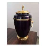 Iron Dark Blue Funeral Cremation Urn With Golden Cross