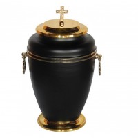 Iron Black Matt Funeral Cremation Urn With Golden Cross