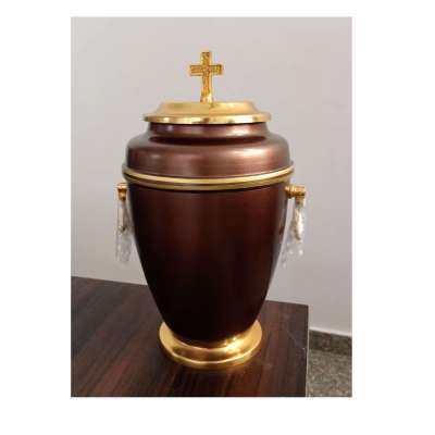 Iron Brown Funeral Cremation Urn with Golden Cross Top