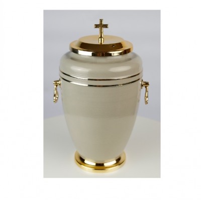 Iron White Funeral Cremation Urn With Golden Cross