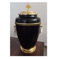 Iron Black Funeral Cremation Urn With Golden Cross