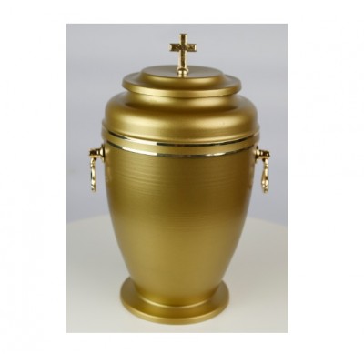 Iron Gold Funeral Cremation Urn with Cross Top