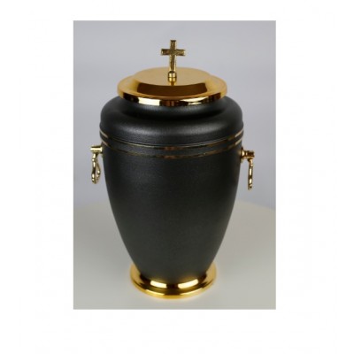 Iron Black Matt Funeral Cremation Urn With Golden Cross