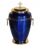 Iron Blue Funeral Cremation Urn With Golden Cross