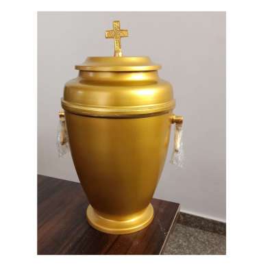 Iron Golden Funeral Cremation Urn With Cross on Top