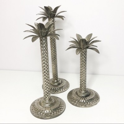 Metal Palm Tree Candle Holder Silver