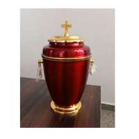 Iron Red Funeral Cremation Urn with Golden Cross